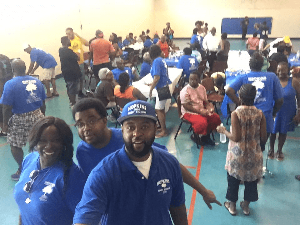 Hopkins family members gathered together at the reunion